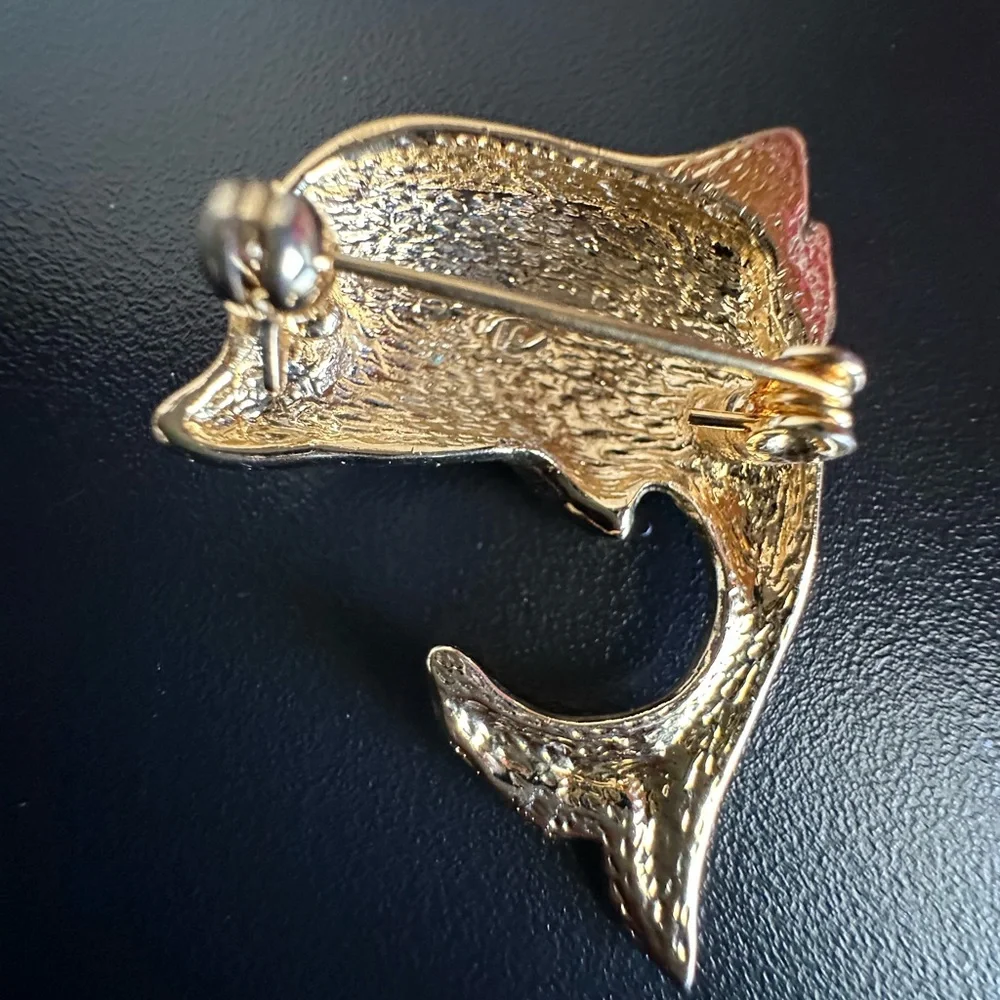Vintage Figural Dolphin With Rhinestone Eyes Brooch